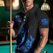 Load image into Gallery viewer, Blue Flaming US Flag 9 Ball Billiard Shirt For Men Custom Patriotic Pool Player Team Jersey TDM4547
