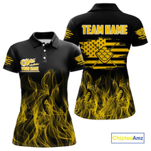 Load image into Gallery viewer, Yellow Flaming US Flag 9 Ball Billiard Shirt For Women Custom Patriotic Pool Player Team Jersey TDM4548