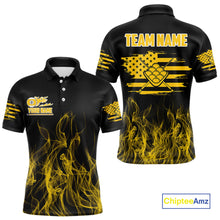 Load image into Gallery viewer, Yellow Flaming US Flag 9 Ball Billiard Shirt For Men Custom Patriotic Pool Player Team Jersey TDM4548