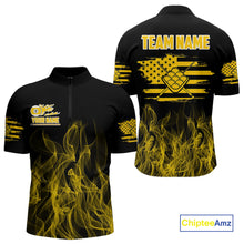 Load image into Gallery viewer, Yellow Flaming US Flag 9 Ball Billiard Shirt For Men Custom Patriotic Pool Player Team Jersey TDM4548