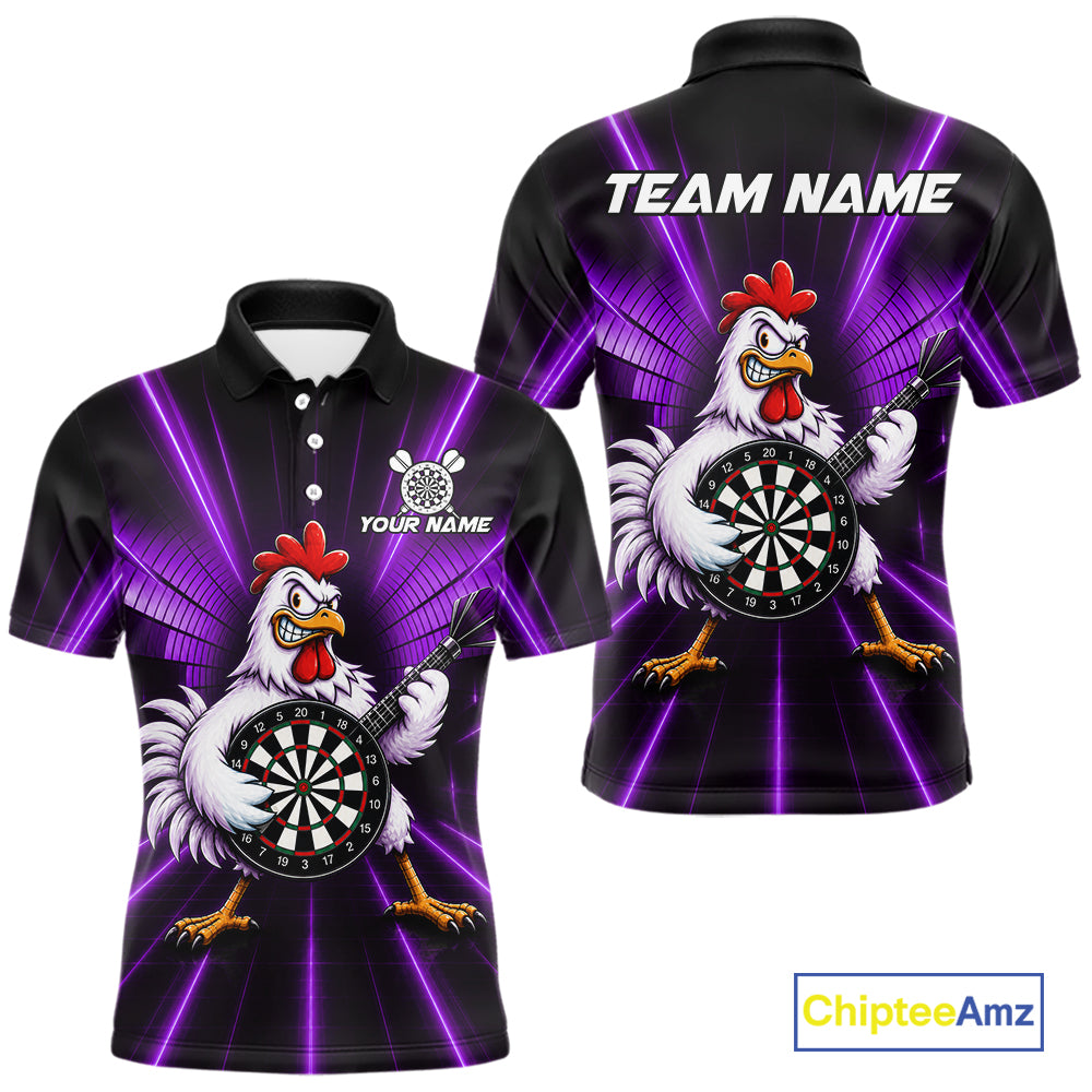 Purple Funny Chicken Playing Dartboard Guitar Custom Darts Shirts For Men, Darts Team Jersey TDM7203