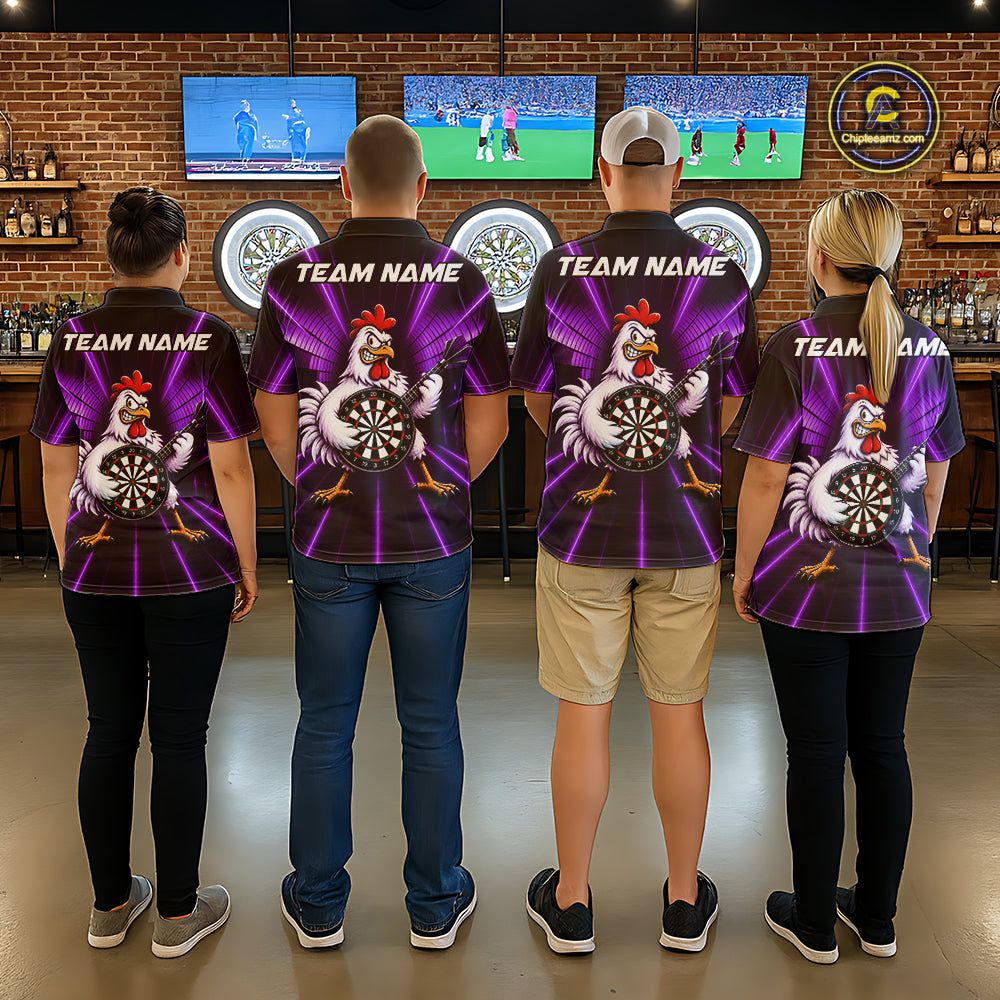 Purple Funny Chicken Playing Dartboard Guitar Custom Darts Shirts For Women, Darts Team Jersey TDM7203