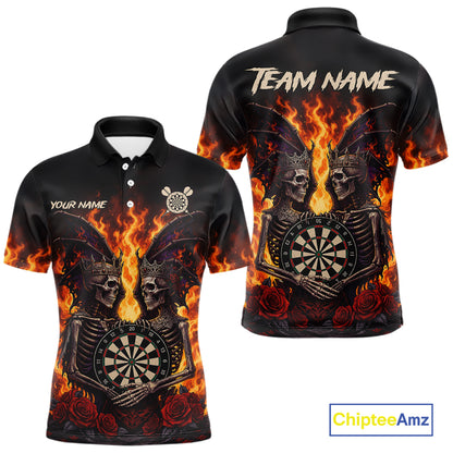 Personalized Flaming Gothic Skeleton With Wings Darts Shirts For Men Custom Couple Darts Jersey TDM7208