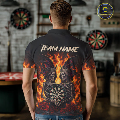 Personalized Flaming Gothic Skeleton With Wings Darts Shirts For Men Custom Couple Darts Jersey TDM7208
