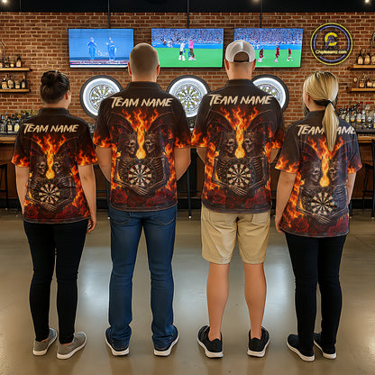 Personalized Flaming Gothic Skeleton With Wings Darts Shirts For Women Custom Couple Darts Jersey TDM7208