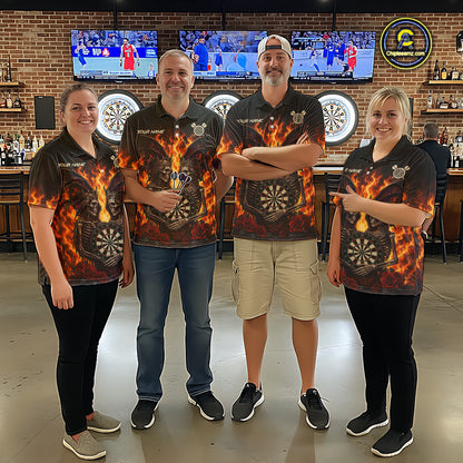 Personalized Flaming Gothic Skeleton With Wings Darts Shirts For Women Custom Couple Darts Jersey TDM7208