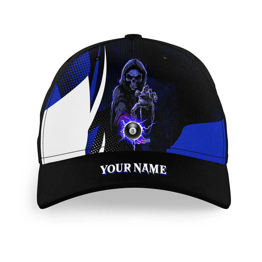 Personalized Blue Grim Reaper 8 Ball Billiard Cap Hats Custom Billiard Hats Gifts For Pool Player TDM2461