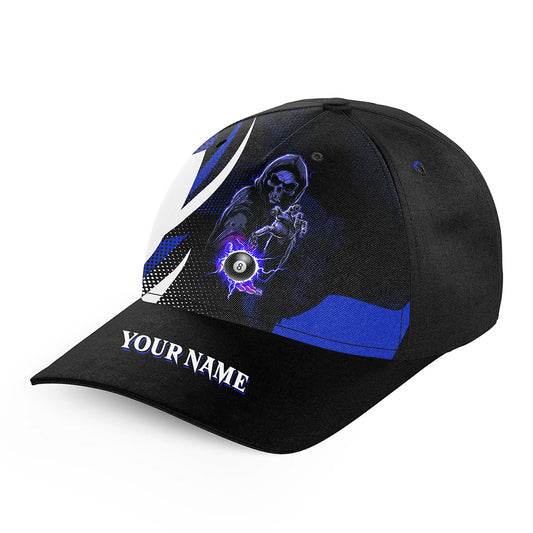 Personalized Blue Grim Reaper 8 Ball Billiard Cap Hats Custom Billiard Hats Gifts For Pool Player TDM2461