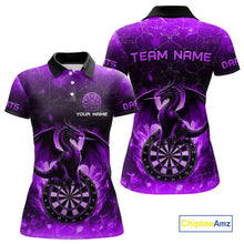 Load image into Gallery viewer, Darts Dragon Fire Flame 3D Printed Darts Shirts For Women Custom Team League Darts Jerseys |Purple TDM4759