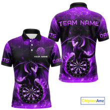 Load image into Gallery viewer, Darts Dragon Fire Flame 3D Printed Darts Shirts For Men Custom Team League Darts Jerseys |Purple TDM4759