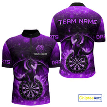 Load image into Gallery viewer, Darts Dragon Fire Flame 3D Printed Darts Shirts For Men Custom Team League Darts Jerseys |Purple TDM4759
