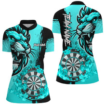 Load image into Gallery viewer, Turquoise Funny Darts Flame Lion Custom Polo &amp; 1/4 Zip, Personalized Women Dart Shirts Dart Jerseys TDM2958