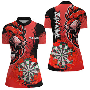 Red Funny Darts Flame Lion Custom Polo & Quarter-Zip, Personalized Women Dart Shirts Dart Jerseys TDM2959