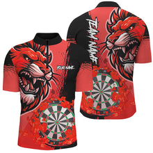 Load image into Gallery viewer, Red Funny Darts Flame Lion Custom Polo &amp; Quarter-Zip, Personalized Men Dart Shirts Dart Jerseys TDM2959