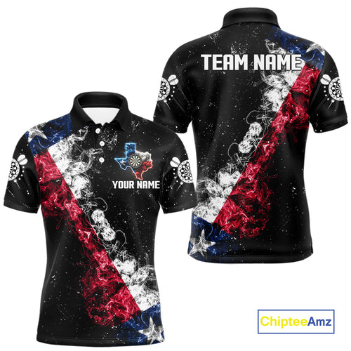 Personalized Black Grunge Texas Flag Smoke Darts Shirt For Men, Patriotic Team Dart Jerseys TDM5178