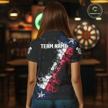 Load image into Gallery viewer, Personalized Black Grunge Texas Flag Smoke Darts Shirt For Women, Patriotic Team Dart Jerseys TDM5178