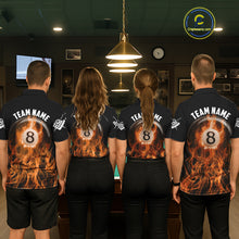 Load image into Gallery viewer, Orange Flaming 8 Ball Billiard Polo &amp; 1/4 Zip For Women Custom Billiard Jersey, Pool Team Shirts TDM5432