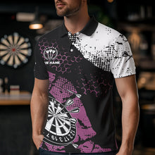 Load image into Gallery viewer, Pink Black Grunge Darts Polo, 1/4 Zip Custom Dart Shirt For Men Darts Jerseys TDM3541