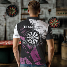 Load image into Gallery viewer, Pink Black Grunge Darts Polo, 1/4 Zip Custom Dart Shirt For Men Darts Jerseys TDM3541