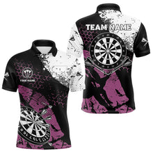 Load image into Gallery viewer, Pink Black Grunge Darts Polo, 1/4 Zip Custom Dart Shirt For Men Darts Jerseys TDM3541