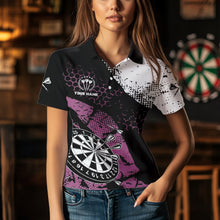 Load image into Gallery viewer, Pink Black Grunge Darts Polo, 1/4 Zip Custom Dart Shirt For Women Dart Jersey TDM3541