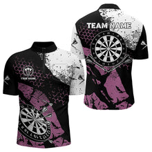 Load image into Gallery viewer, Pink Black Grunge Darts Polo, 1/4 Zip Custom Dart Shirt For Men Darts Jerseys TDM3541