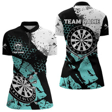 Load image into Gallery viewer, Turquoise Grunge Darts Polo, 1/4 Zip Custom Dart Shirt For women Dart Jerseys TDM3542