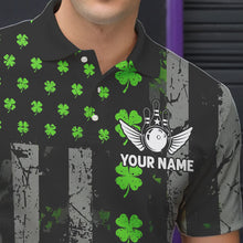 Load image into Gallery viewer, Green Shamrock Grunge US Flag Patriotic Bowling Shirts For Women Custom St Patrick Day Bowling Jersey TDM3545
