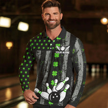 Load image into Gallery viewer, Green Shamrock Grunge US Flag Patriotic Bowling Shirts For Women Custom St Patrick Day Bowling Jersey TDM3545