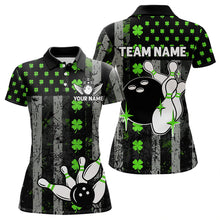 Load image into Gallery viewer, Green Shamrock Grunge US Flag Patriotic Bowling Shirts For Women Custom St Patrick Day Bowling Jersey TDM3545