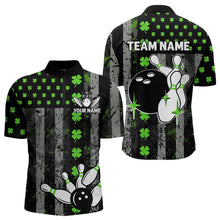 Load image into Gallery viewer, Green Shamrock Grunge US Flag Patriotic Bowling Shirts For Women Custom St Patrick Day Bowling Jersey TDM3545