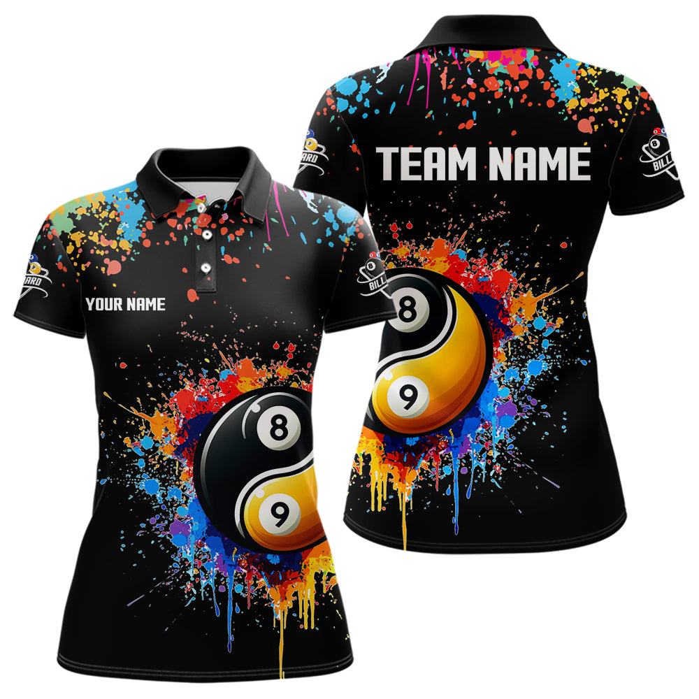 Funny Ying And Yang 8 Ball & 9 Ball Colorful Splash Custom Billiard Shirt For Women, Billiard Jersey  TDM3703