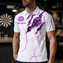 Load image into Gallery viewer, Personalized Skull White Purple Grunge Darts Polo &amp; Quarter-Zip For Men Custom Dart Team Jerseys TDM3704