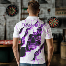 Load image into Gallery viewer, Personalized Skull White Purple Grunge Darts Polo &amp; Quarter-Zip For Men Custom Dart Team Jerseys TDM3704