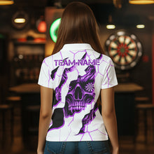 Load image into Gallery viewer, Personalized Skull White Purple Grunge Darts Polo &amp; Quarter-Zip For Women Custom Dart Team Jerseys TDM3704