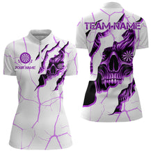 Load image into Gallery viewer, Personalized Skull White Purple Grunge Darts Polo &amp; Quarter-Zip For Women Custom Dart Team Jerseys TDM3704