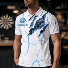 Load image into Gallery viewer, Personalized Skull White Blue Grunge Darts Polo &amp; Quarter-Zip For Men Custom Dart Team Jerseys TDM3705