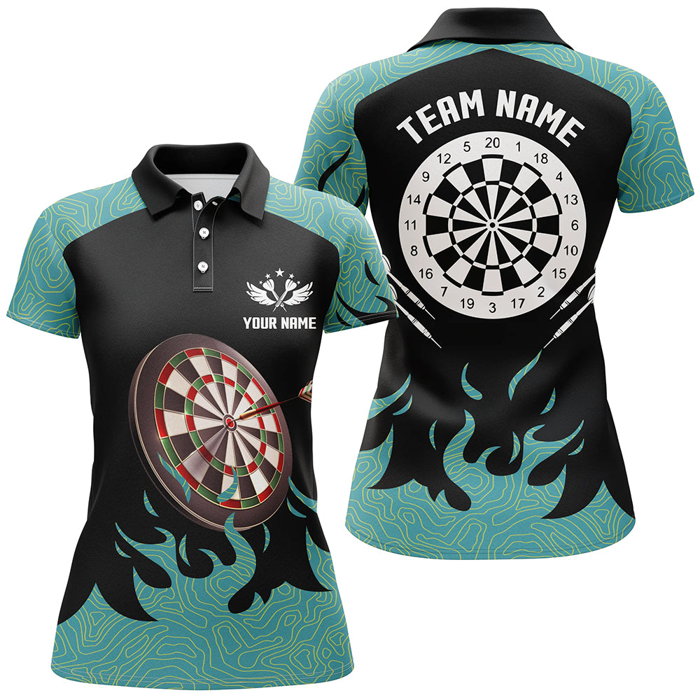Personalized Black And Turquoise Darts Board 3D Women Darts Polo Shirts Custom Darts Team Jerseys TDM1426