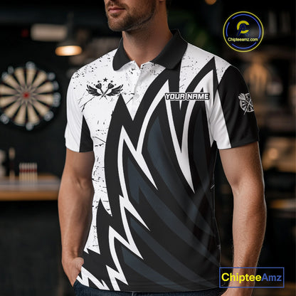 Personalized Black White Break Glass Dart Shirts For Men Custom Wings Dart Jersey Polo & 1/4 Zip TDM3881