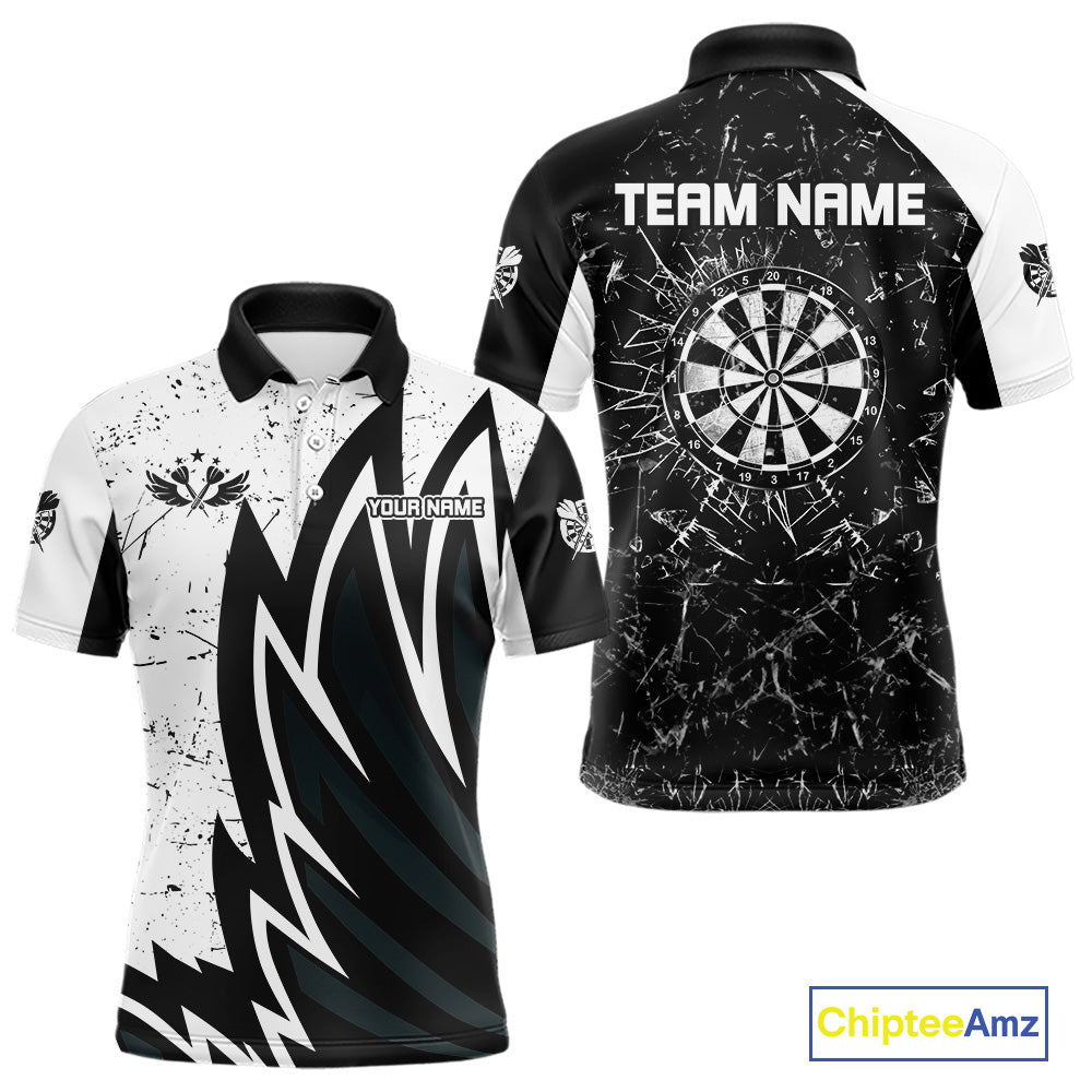 Personalized Black White Break Glass Dart Shirts For Men Custom Wings Dart Jersey Polo & 1/4 Zip TDM3881