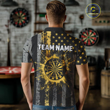 Load image into Gallery viewer, Custom Gold Grunge US Flag Patriotic Darts Shirt For Men, Retro Darts Board Darts Team Jerseys TDM3972