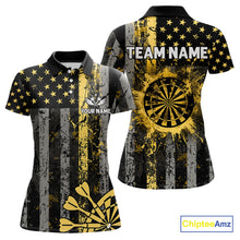 Load image into Gallery viewer, Custom Gold Grunge US Flag Patriotic Darts Shirt For Women, Retro Darts Board Darts Team Jerseys TDM3972