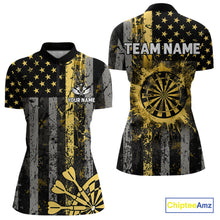 Load image into Gallery viewer, Custom Gold Grunge US Flag Patriotic Darts Shirt For Women, Retro Darts Board Darts Team Jerseys TDM3972