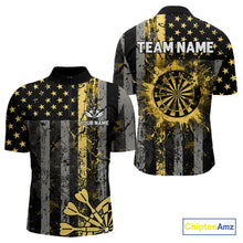 Load image into Gallery viewer, Custom Gold Grunge US Flag Patriotic Darts Shirt For Men, Retro Darts Board Darts Team Jerseys TDM3972