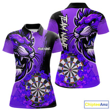 Load image into Gallery viewer, Purple Funny Darts Flame Lion Custom Polo &amp; Quarter-Zip, Personalized Women Dart Shirts Dart Jerseys TDM3973