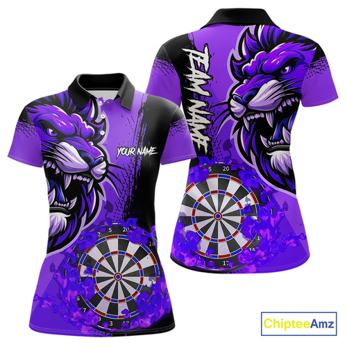 Purple Funny Darts Flame Lion Custom Polo & Quarter-Zip, Personalized Women Dart Shirts Dart Jerseys TDM3973