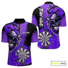 Load image into Gallery viewer, Purple Funny Darts Flame Lion Custom Polo &amp; Quarter-Zip, Personalized Men Dart Shirts Dart Jerseys TDM3973