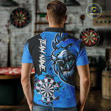 Load image into Gallery viewer, Blue Funny Darts Flame Lion Custom Polo &amp; Quarter-Zip, Personalized Men Dart Shirts Dart Jerseys TDM3974
