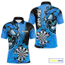 Load image into Gallery viewer, Blue Funny Darts Flame Lion Custom Polo &amp; Quarter-Zip, Personalized Men Dart Shirts Dart Jerseys TDM3974