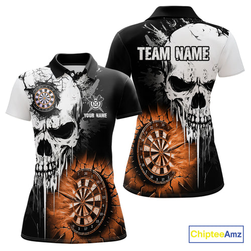 Personalized Grunge Skull Crack Wall Women Dart Shirts Custom Darts League Team Jerseys |Orange TDM3975